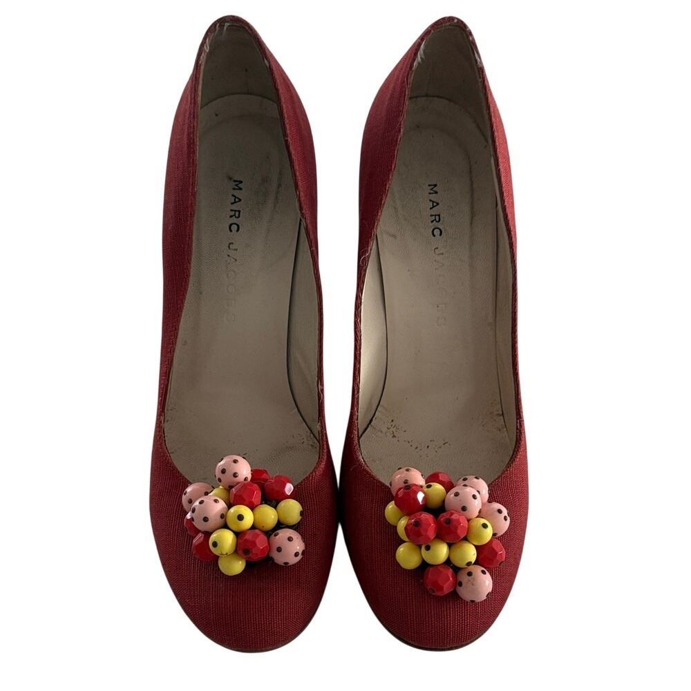 Vintage Marc Jacobs Canvas Pumps Beaded Flower - Size 7.5 Made in Italy Y2K - Picture 2 of 5